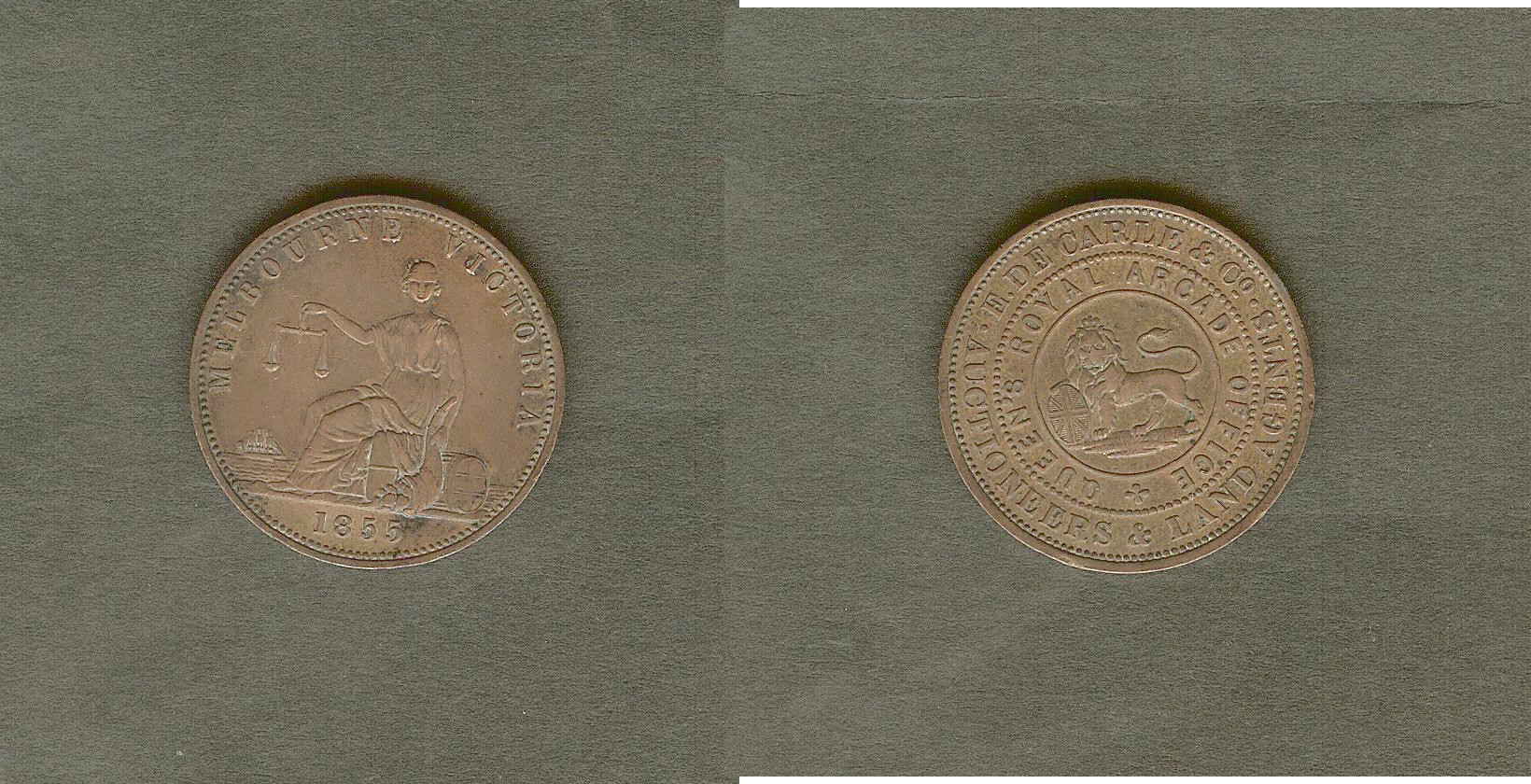 Australian token De Carle and Co penny Melbourne 1855 aEF